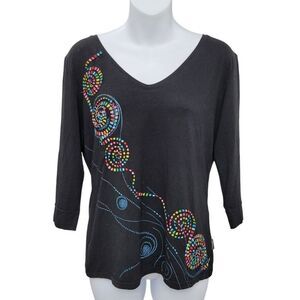 2/$20 Vango Paris Black & Rainbow Pattern Top Blouse Size: Large